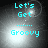 Four- of pixelated text 'Let's Get Groovy' with cyan letters on dark gray backgrounds, each showing a different bright light spot position