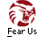 Two identical animated buddy icons with red and white swirling patterns above text reading "Fear Us" on a gray background, next to promotional text for badassbuddy.com.