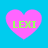 Four pink heart shapes with green text "LEXI" on a blue background, each heart has slight pixelation differences across frames.