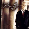 identical images showing a person in dark clothing with red tie against blurred background, each overlaid with 'Hunter' text