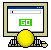A static icon shows a yellow sphere with striped arms holding a computer monitor displaying a green 'GO' button, blue progress bar, and color swatches.