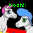 Pixelated cartoon unicorns with pink and blue manes, green eyes, red collars on black background; text changes from 'Woah!!' to 'Its Planet Unicorn' then 'Heyyy'.