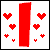 A 2x2 contact sheet of four animated frames from an AIM buddy icon featuring pixel art hearts and text, with a final frame showing an anime character.