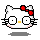 Pixel art of a white cat with red bow, yellow nose, and black whiskers in nine positions showing varied eye expressions