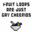 Pixelated text reads "FRUIT LOOPS ARE JUST GAY CHEERIOS" above a bowl of colorful cereal with a spoon.