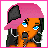 Pixelated cartoon character with orange skin, blue eyes, and pink hat in multiple poses with text reading "I Wanna Be Your Naughty Girl."