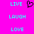 A static image with a bright pink background displays four cyan text words arranged in two , with a black pixelated heart symbol centered above the text