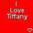 Red background with cyan text reading "I Love Tiffany" and white pixelated heart symbols at the bottom.