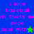 Pixelated text 'i love baseball an thats man sooo deal with it' on blue and green backgrounds with a small green star icon.