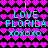 Pixelated text 'I LOVE FLORIDA XOXO' on a heart-patterned background with color shifts between pink and purple hues.