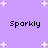 Purple background with white star shapes and four instances of the word "Sparkly" in black pixelated text.