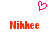 A pixelated red heart symbol above two identical orange text strings reading 'Nihhee' on a white background.