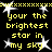 Black background with yellow text reading 'your the brightest star in my sky' repeated across four , surrounded by white pixelated stars