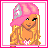Pixel art contact sheet showing a blonde character with pink headwear and text "Pimpin in Pink" on a pink background.