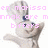 Pixelated image of a light-colored animal with dark eyes and nose, overlaid with pink pixelated text reading 'en mokissa nnok are m biffers'.