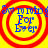 Four identical circular icons with red concentric rings on a yellow background, each containing blue text reading "For Ever" and partial text above.