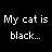 Pixel art cat faces with yellow eyes and brown hair, showing text bubbles saying "My cat is black... ...and purr-oud!" and speech bubbles reading "Yo!", "Yeah!".