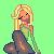 Pixelated static icon of a blonde woman with long hair wearing a purple top against a green background, rendered in low-resolution 256x256 pixels.