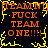 Pixelated orange text on black background with yellow jagged border, repeated four times in a