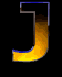 Three vertical of identical stylized J-shaped icons with gradient orange-yellow fill and blue outline on black background