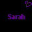 Purple pixelated heart symbol above two instances of the name 'Sarah' in purple text on a black background.