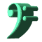 Animated sequence of green musical bass clef symbols in various orientations and states of rotation against a white background.