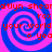 A static image with four identical spiral patterns in blue and pink, overlaid with red text reading "atlyn shearlyn shear" and "rox your world o yea".