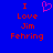 Blue background with red pixelated text reading "I Love Jim Fehring" and a pink heart symbol above the text.