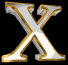 Three of three identical white X letters with gold outlines on black backgrounds, each showing a different animation frame