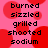 A static image with a pink background and red circular shapes, displaying repeated text in black pixelated font.
