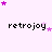 Pixelated text 'retrojoy' repeated four times in a , surrounded by pink and purple stars on light lavender background