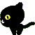 Two black cat silhouettes with yellow eyes and white whiskers face each other against a gray background.