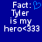 Blue background displays white text 'Fact: Tyler is my hero<333' with a blue heart symbol above the word 'Tyler', split into two identical side-by-side sections.