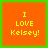 Four identical orange squares with yellow text "I LOVE Kelsey!" on a green background, arranged in a