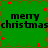 Green background with red star-like shapes and repeated text 'merry christmas' in black pixelated font across four quadrants.