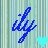 Blue cursive text 'ity' repeats across a striped background with alternating light blue and green vertical stripes, accompanied by scattered cyan and lime green heart shapes.