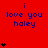 Red background with blue text "i love you haley" repeated , black heart symbols in vertical stacks at left and right edges