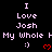 Pixelated text and symbols on a black background with red heart icons, arranged in repeating