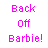 Animated contact sheet of a pixel-art Barbie character in various poses with pink text "Back Off Barbie!" and partial text fragments, displayed on a white background with blue water-like elements at the bottom.