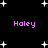 Black background with white star shapes and four instances of the text 'Haley' in pink pixelated font.