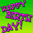Animated graphic with 'HAPPY BIRTHDAY!' text in pink and white pixelated letters on a green gradient background, showing color variations across frames.