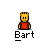 A 3x3 contact sheet of pixelated Bart Simpson frames with varying expressions and a top frame showing text bubbles, all labeled "Bart" below each icon on a gray background.