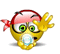 Yellow cartoon character with red headband, green eyes, and blue pacifier in mouth; hand moves from raised to lowered position across frames.