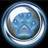 Pixelated circular icon with concentric rings of blue and white hues forming a glowing effect around a central blue shape.