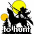A pixelated animation of a wolf silhouette against a yellow sun, with changing text below: 'to hunt', 'to howl', 'to live free!'