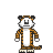 Pixelated tiger-like character with orange and black stripes, white chest and face, standing against gray background.