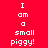 Red background with white pixelated text "I am a small piggy!" arranged in three , where each 's middle is highlighted by a bright pink rectangular block