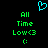 Pixelated cyan heart symbol above green text reading 'All Time Low<3' with a colon below on black background.