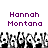 Two identical purple text blocks reading "Hannah Montana" above a of black-and-white pixelated figures with raised arms