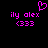 Pixelated pink text and symbols on black background with heart symbol above left text block.